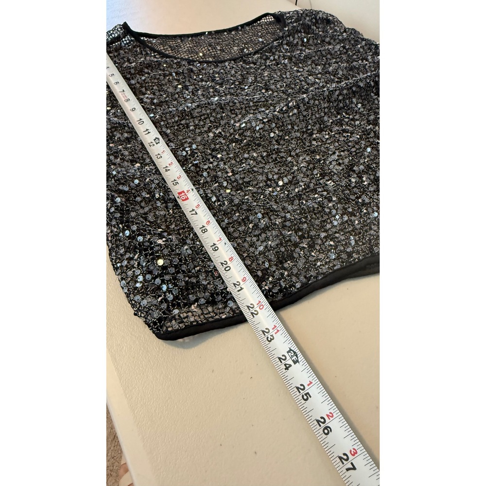 Musera Sequin Mesh To Black Silver Long Sleeve Glam Party Size Large - Picture 6 of 6